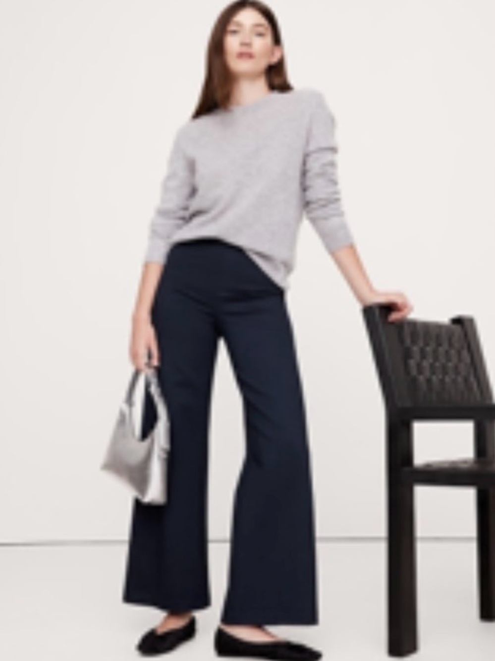 Banana Republic Navy HR Wide Leg Crop Everywhere Ponte Pant, M, excellent